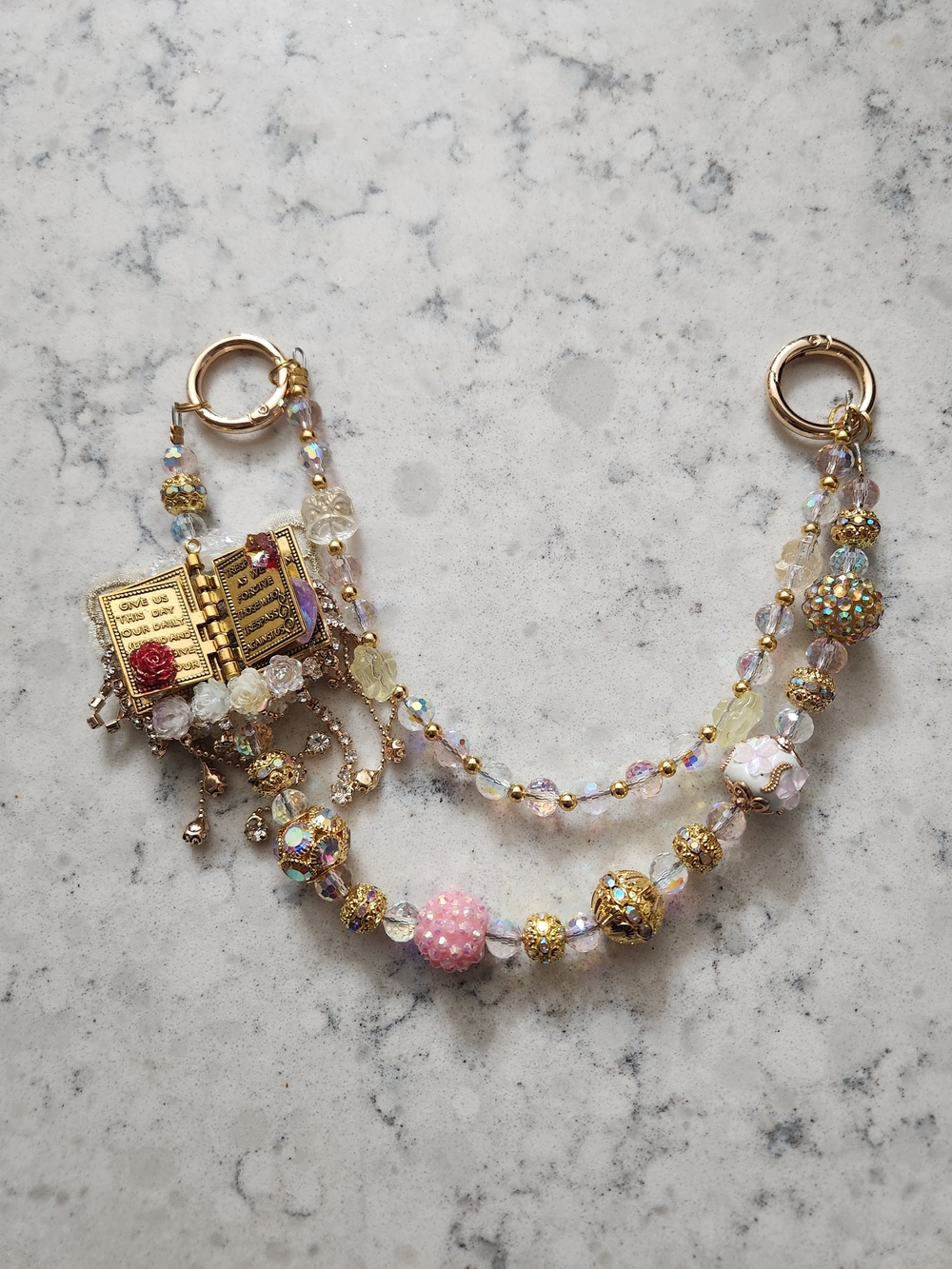 Gold-tone Beaded Book Charm